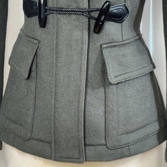 Burberry Brit Wool Toggle Duffle Coat Hood US2/XS Pine Green Nova Check Gold Zip - Picture 12 of 16